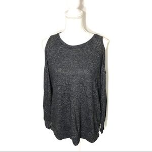 Green Envelope Cold Shoulder Sweater Medium Green Gray